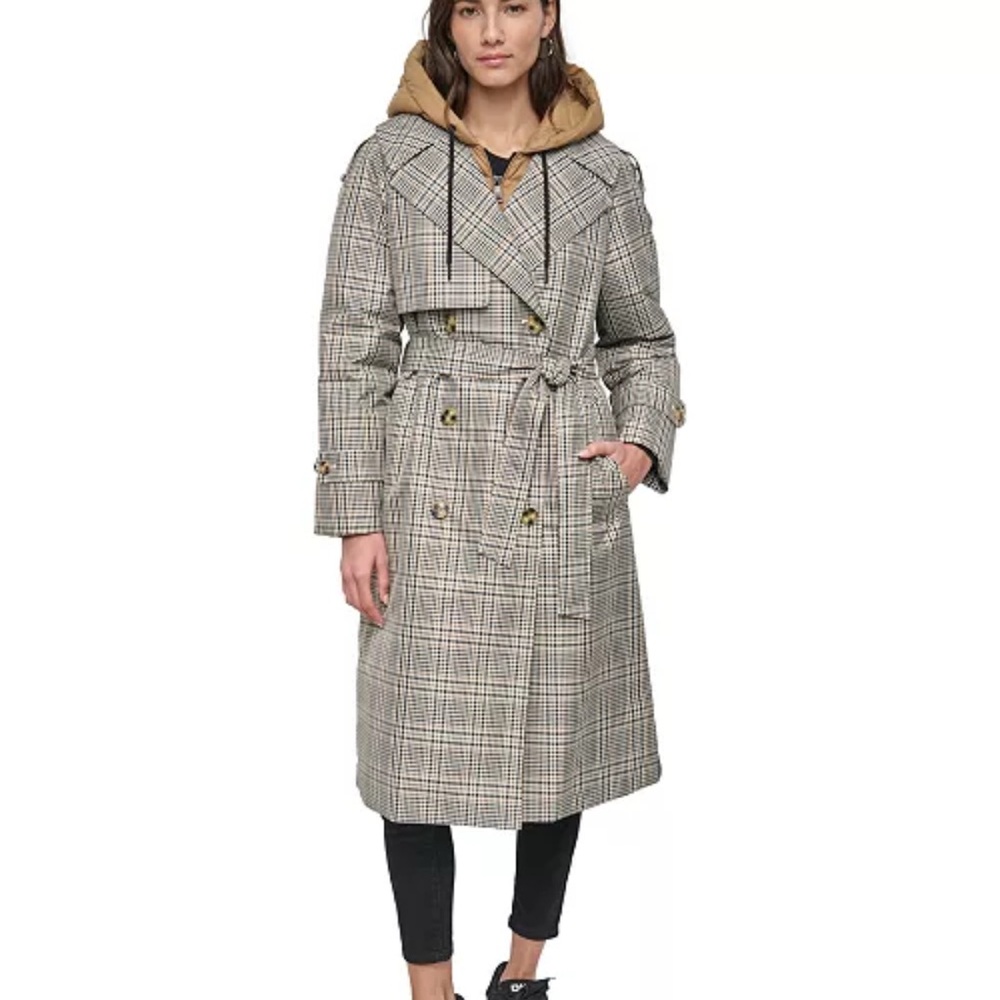 DKNY Jeans Women's Mixed-Media Puffer Trench Coat
